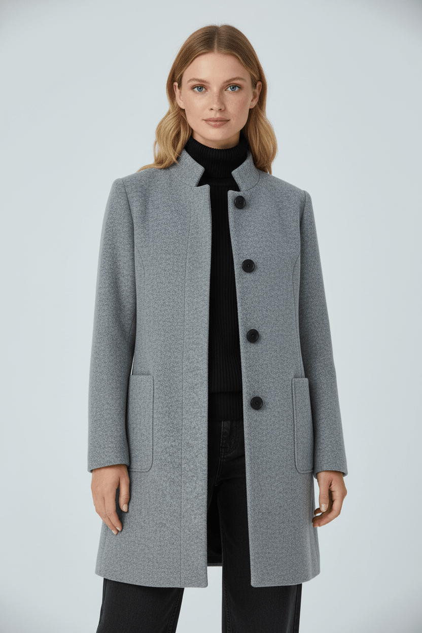 Women's Button-Front Coat, Tailored Fit with Stand Collar