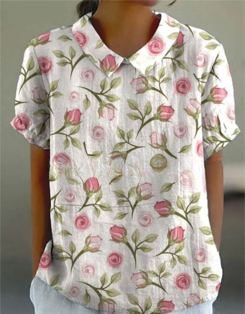 Liana | Vintage Floral Linen Blouse