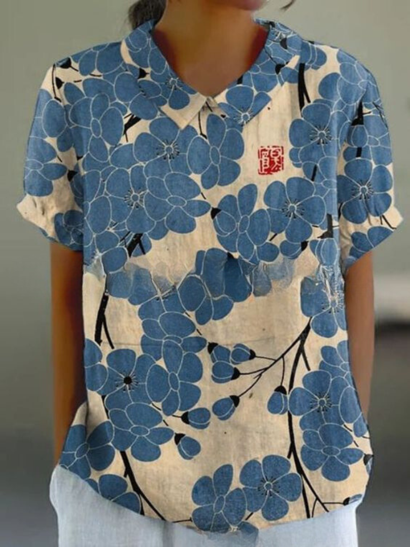 Liana | Vintage Floral Linen Blouse