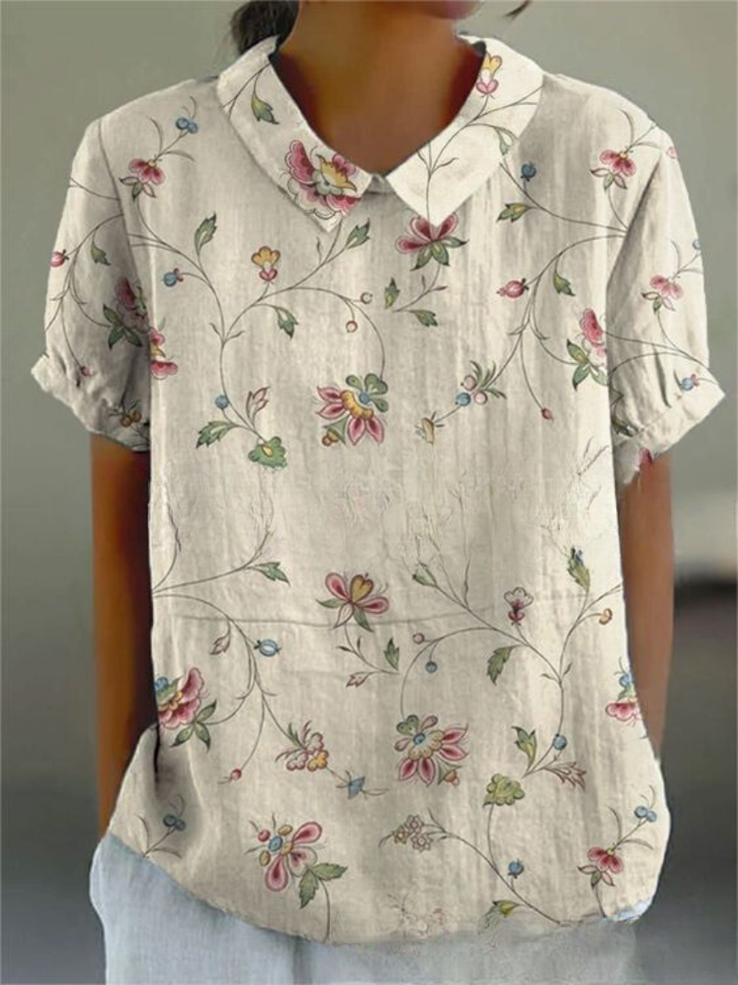 Liana | Vintage Floral Linen Blouse