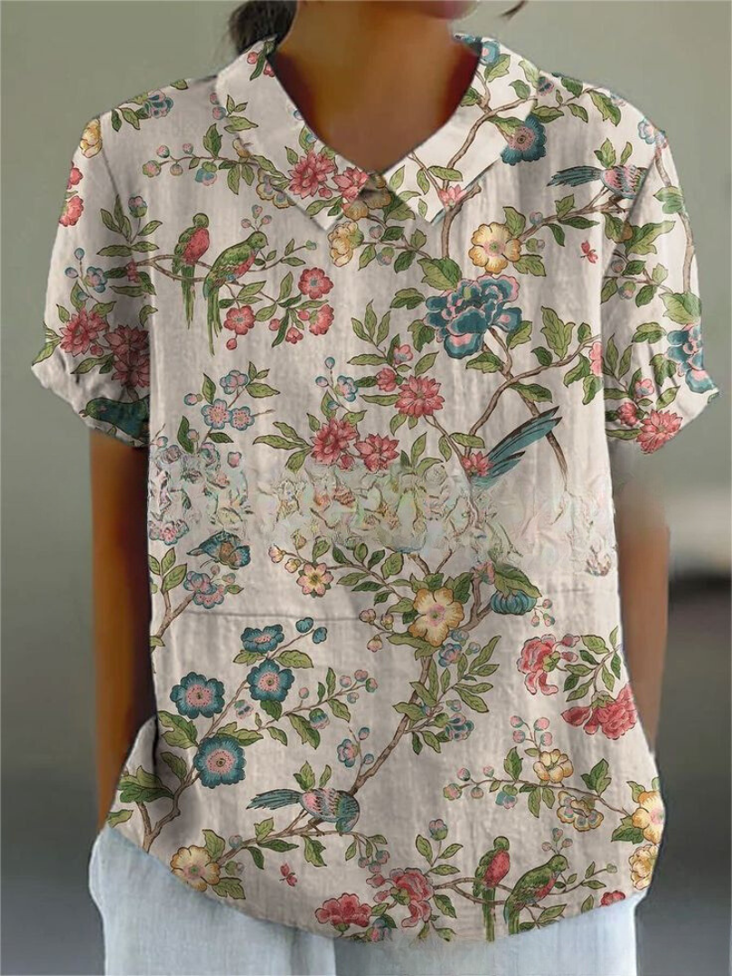 Liana | Vintage Floral Linen Blouse