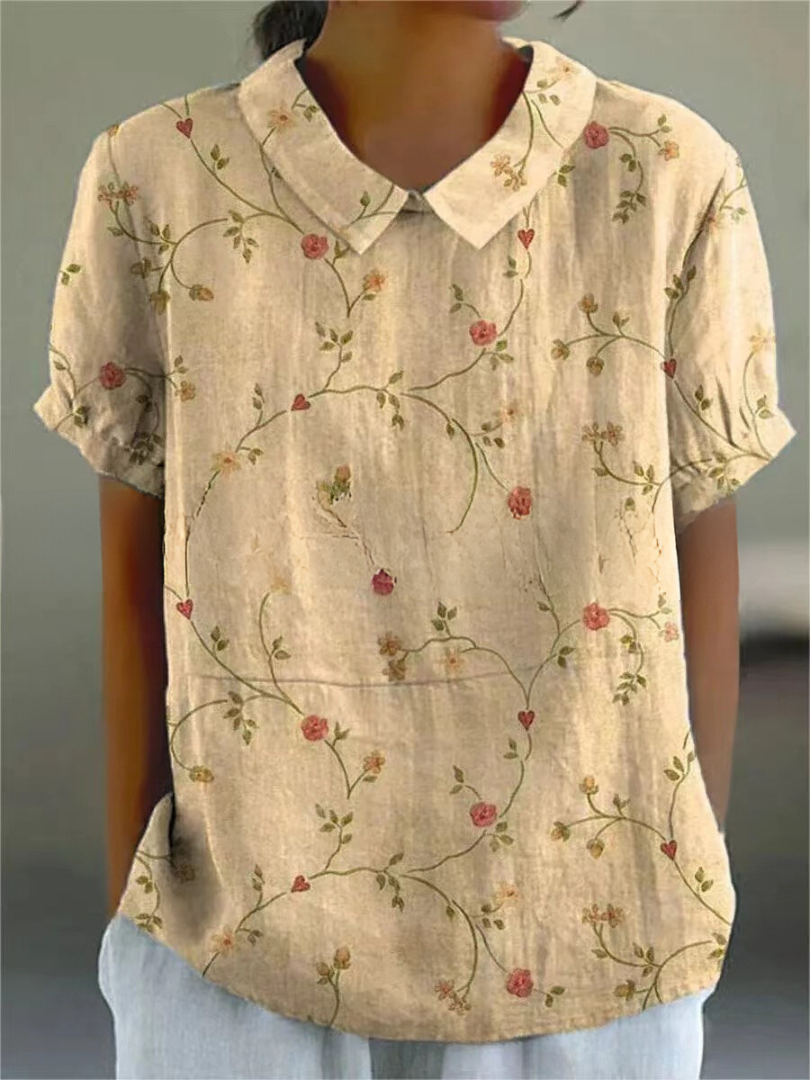 Liana | Vintage Floral Linen Blouse