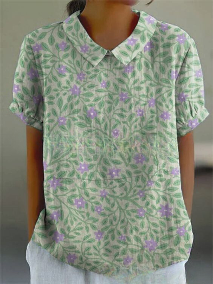 Liana | Vintage Floral Linen Blouse