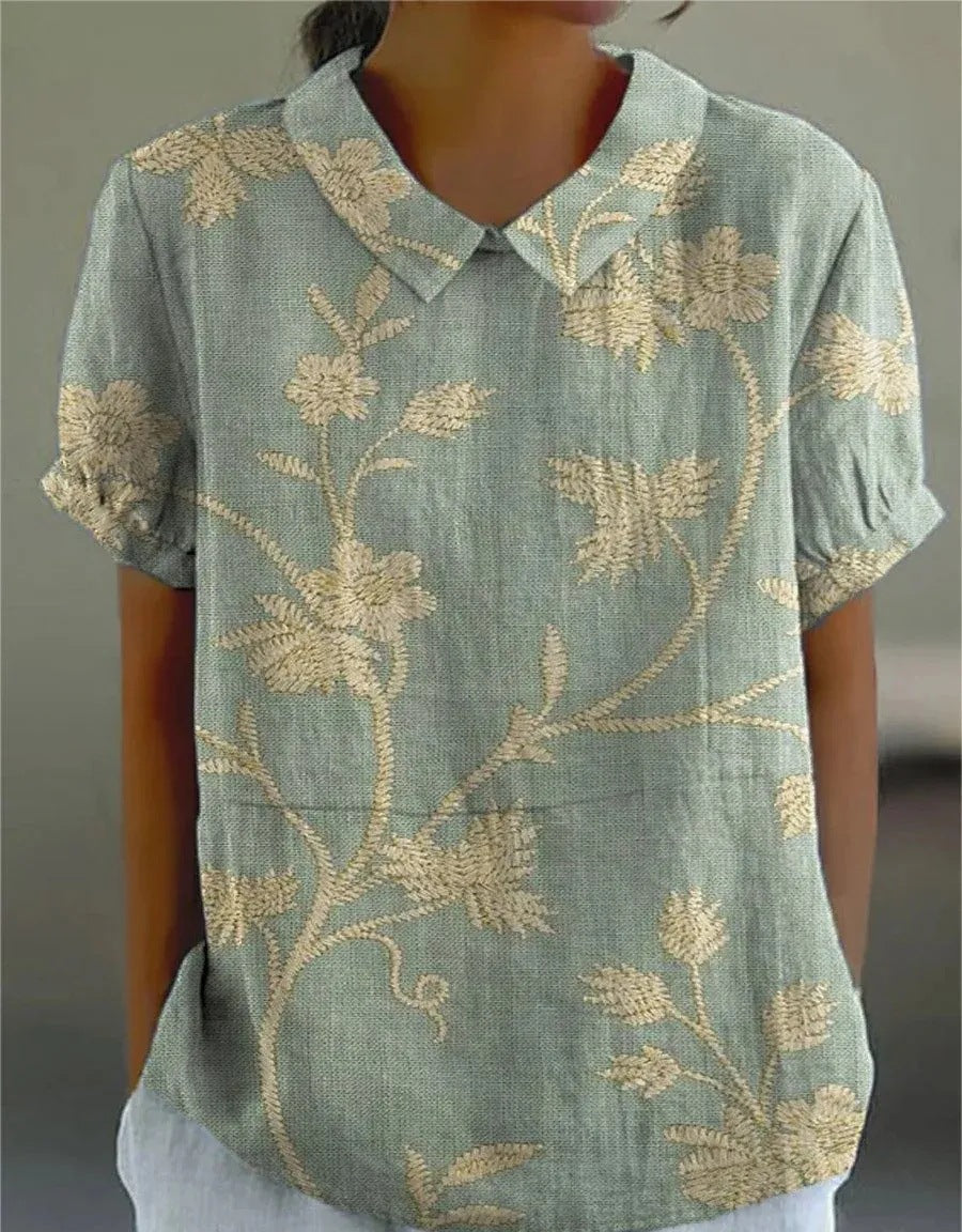 Liana | Vintage Floral Linen Blouse