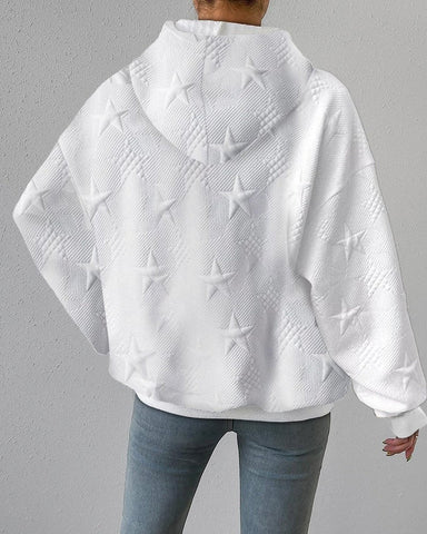 Women's Knit Hoodie, Long Sleeves and Star Detail, White