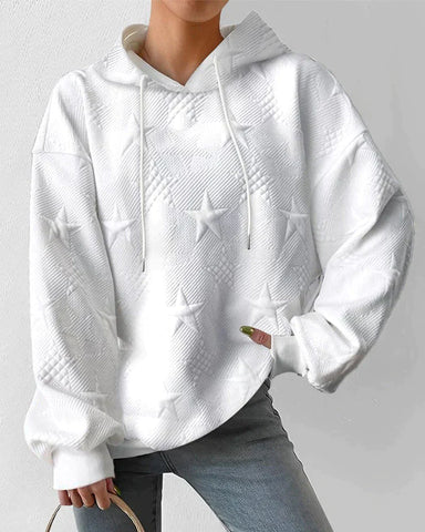 Women's Knit Hoodie, Long Sleeves and Star Detail, White