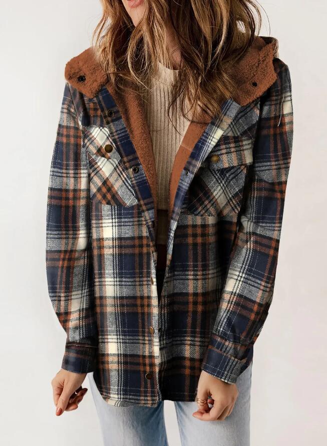 Women's Plaid Shacket – Oversized Snap-Button Jacket