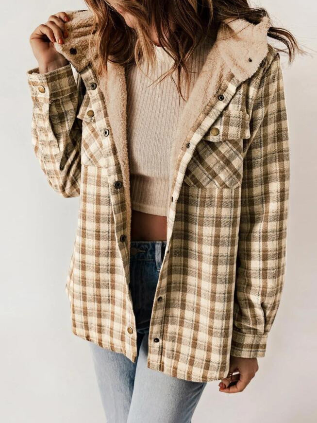 Women's Plaid Shacket – Oversized Snap-Button Jacket