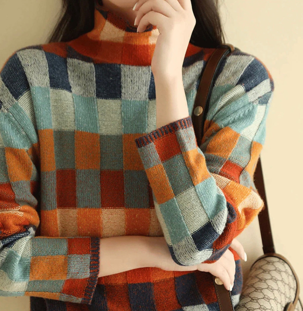 Women's Cashmere Turtleneck Sweater, Relaxed Patchwork Knit - Ravel