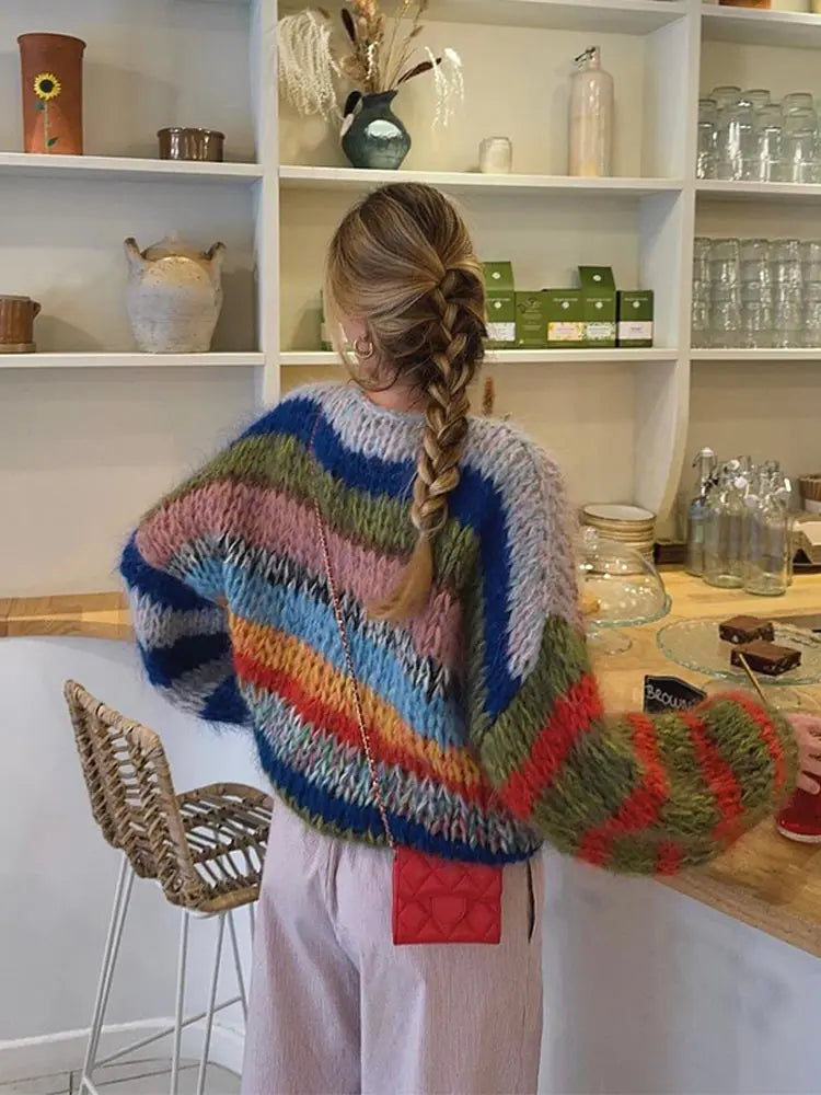 Women's Color Block Sweater, Relaxed Knit with Ribbed Trim