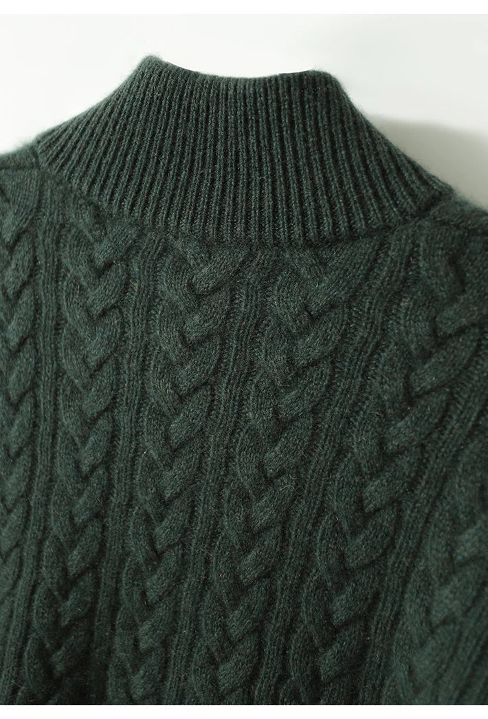 Wool Cashmere Blend Cable Knit Sweater, Button Collar - Arden