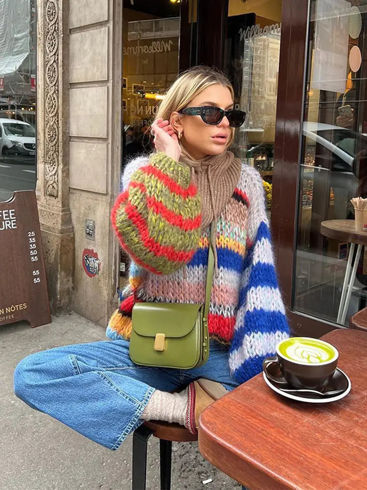 Women's Color Block Sweater, Relaxed Knit with Ribbed Trim