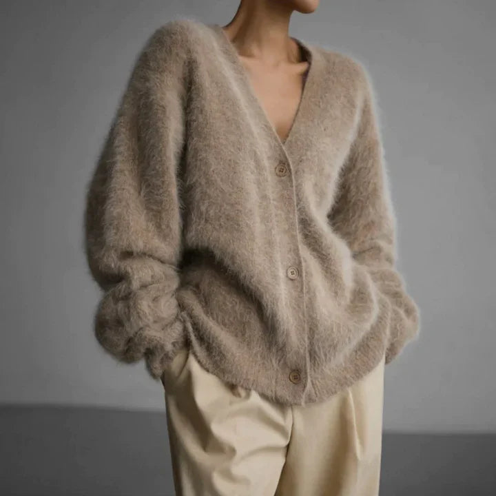 Women's Button Up Cardigan, V-Neck Relaxed Knit