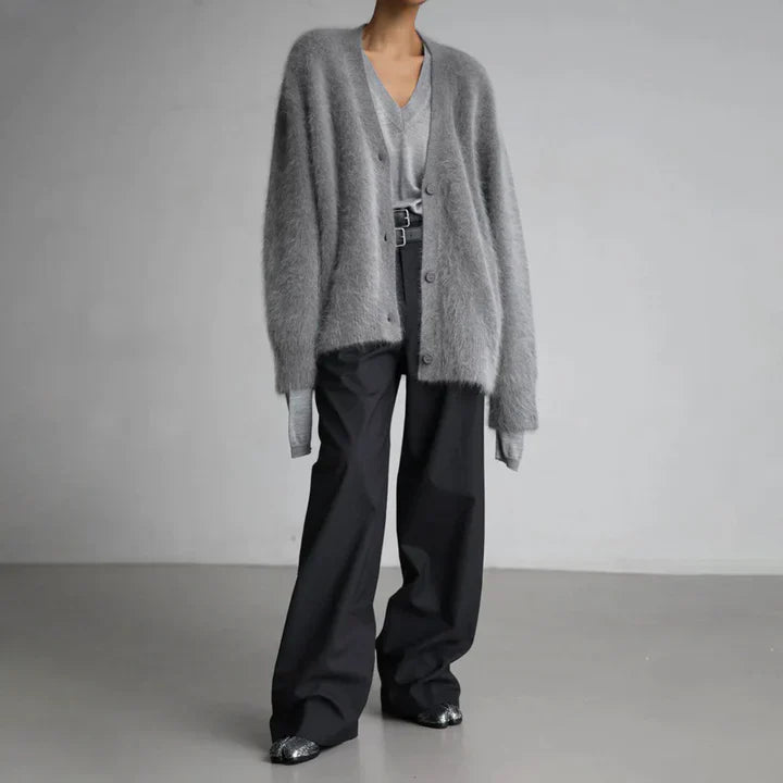 Women's Button Up Cardigan, V-Neck Relaxed Knit