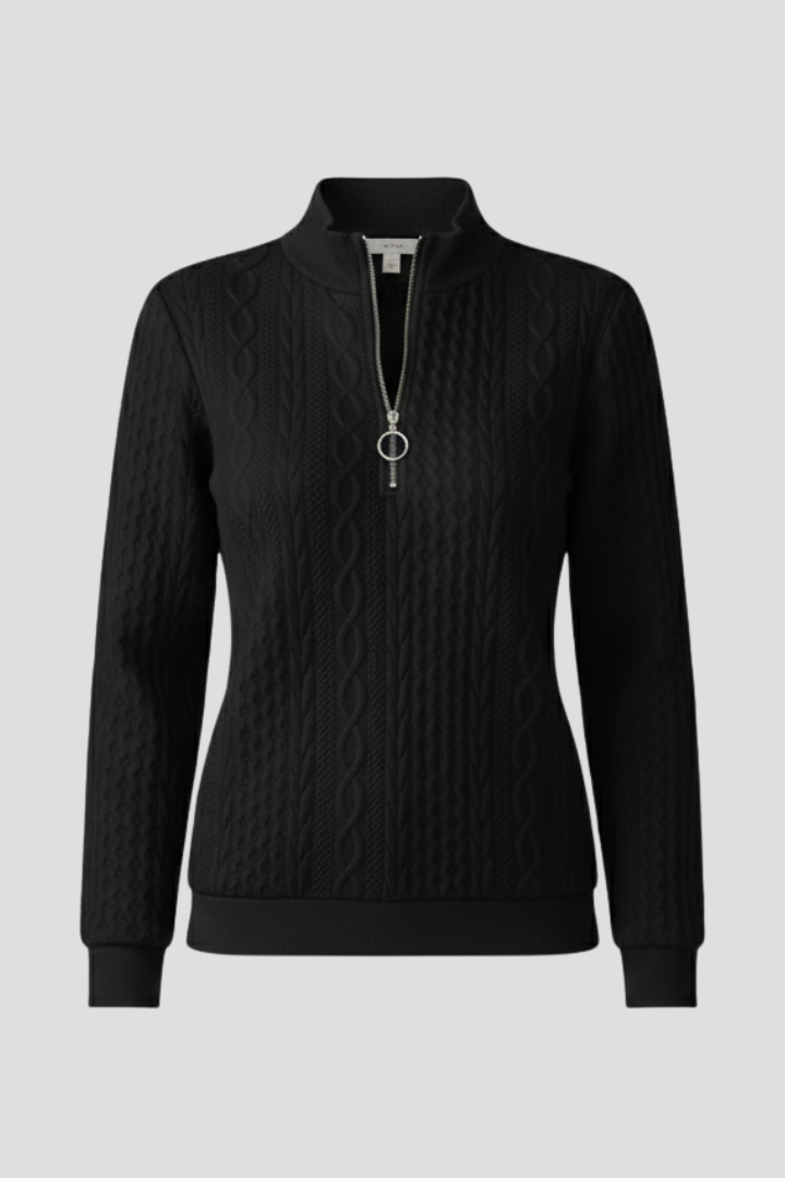 Women's Cable Knit Zip-Neck Sweater, Long Sleeves