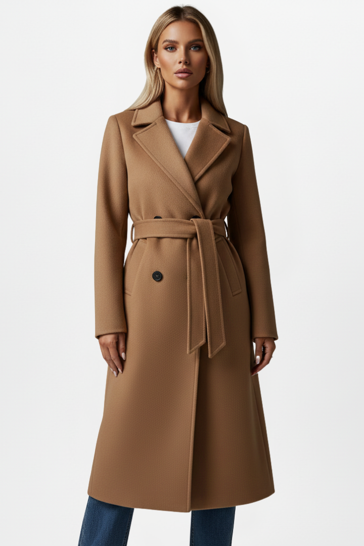 Women's Belted Trench Coat – Double-Breasted Longline