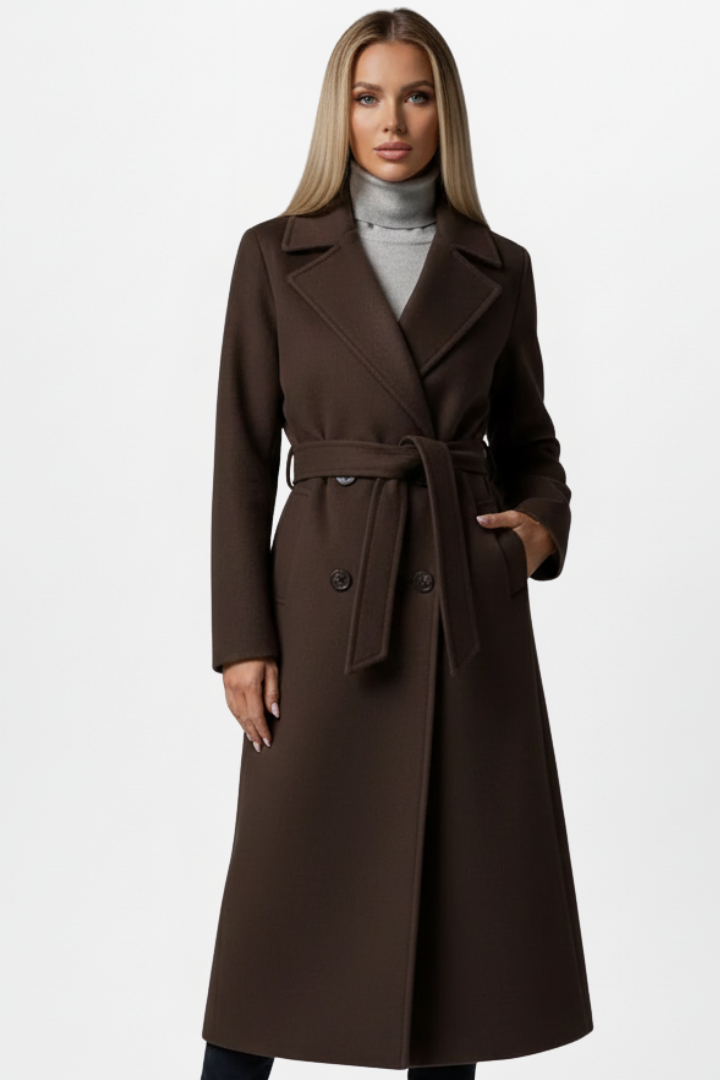 Women's Belted Trench Coat – Double-Breasted Longline