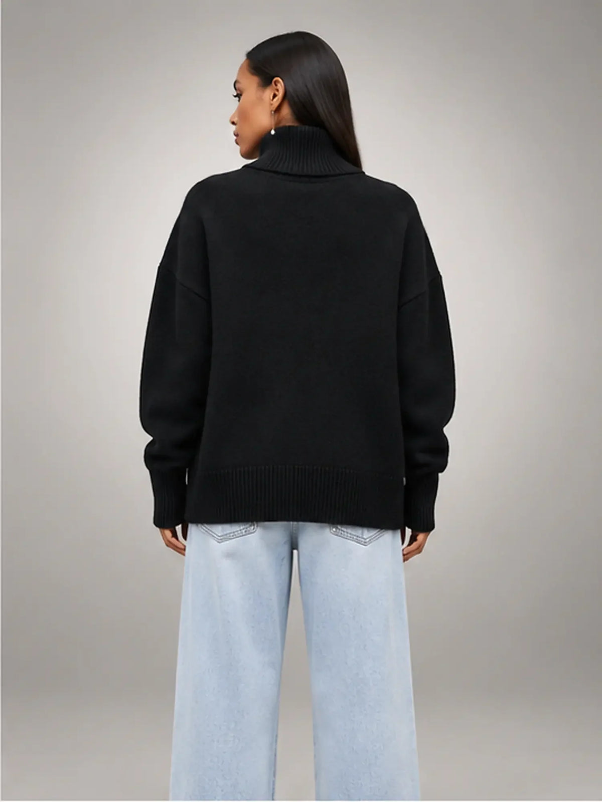 Women's Oversized Turtleneck Sweater, Relaxed Knit and Long Sleeves