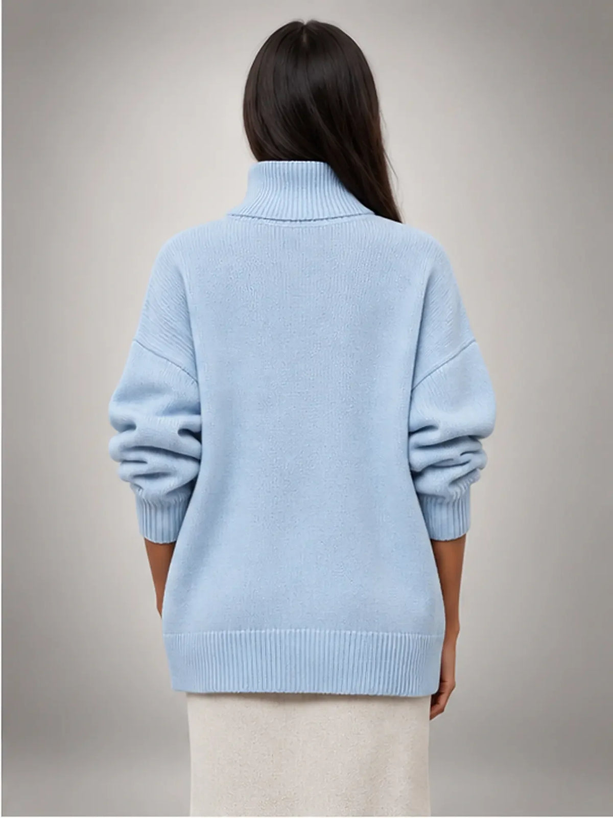 Women's Oversized Turtleneck Sweater, Relaxed Knit and Long Sleeves