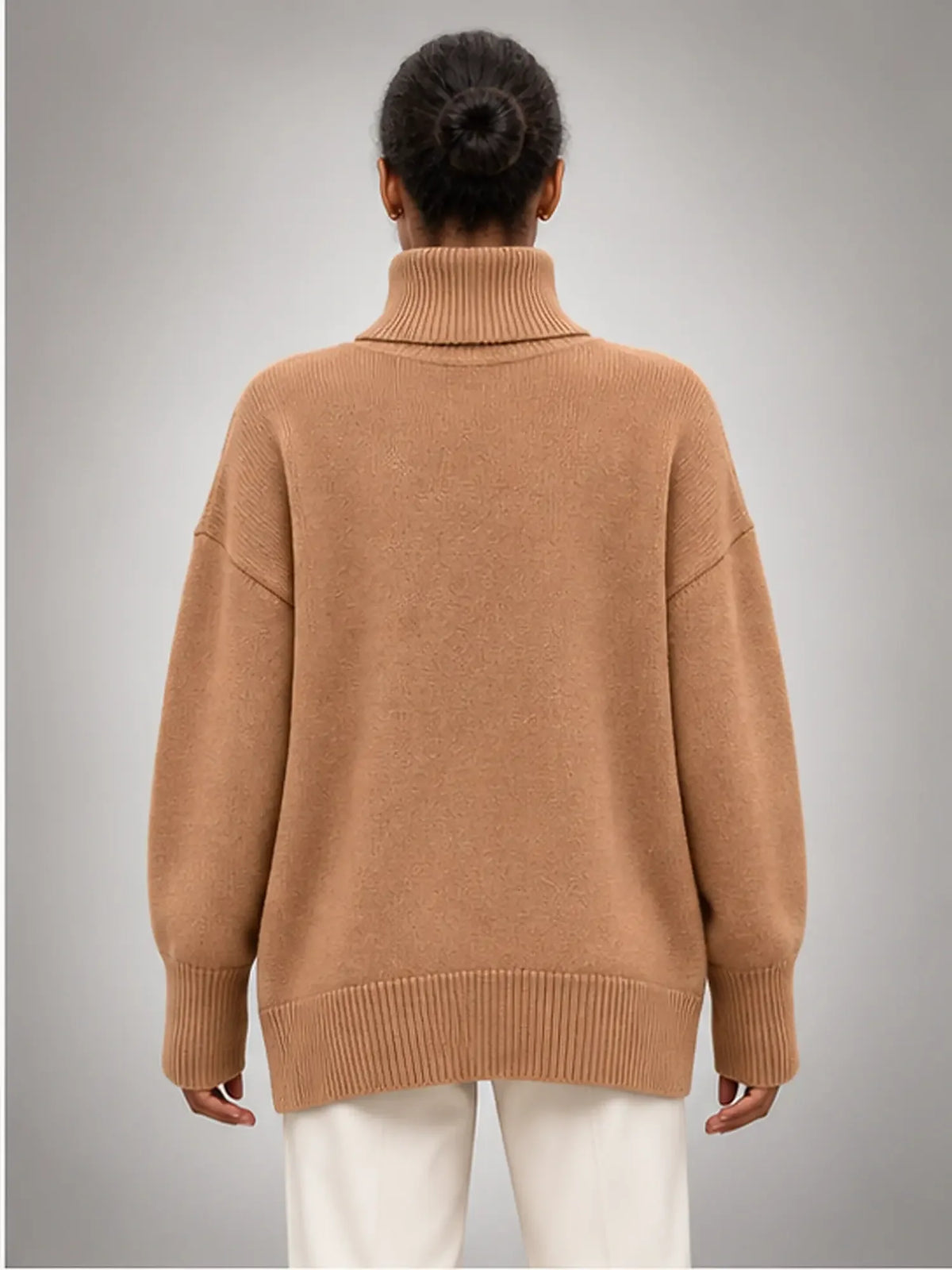 Women's Oversized Turtleneck Sweater, Relaxed Knit and Long Sleeves