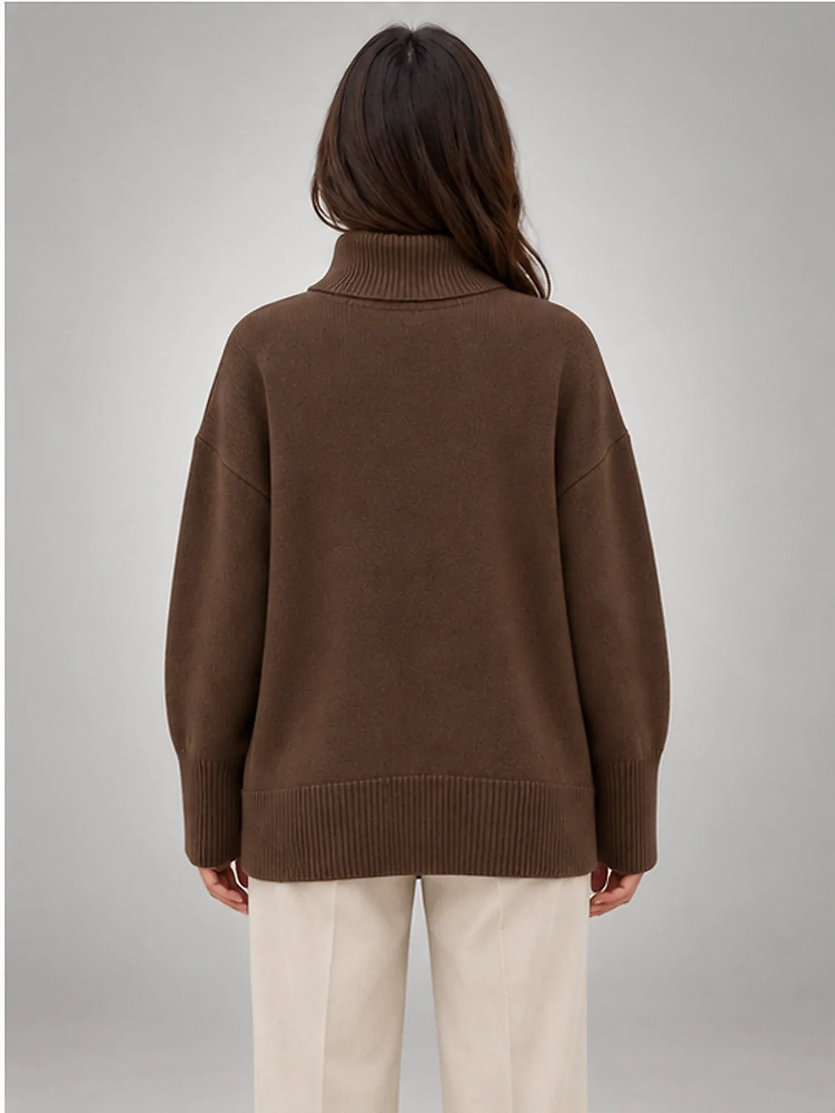 Women's Oversized Turtleneck Sweater, Relaxed Knit and Long Sleeves