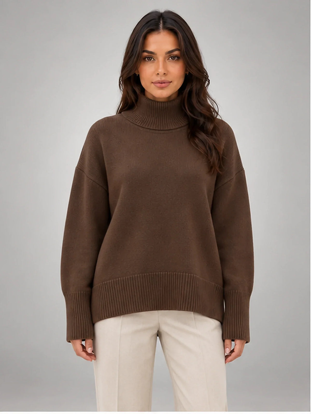 Women's Oversized Turtleneck Sweater, Relaxed Knit and Long Sleeves
