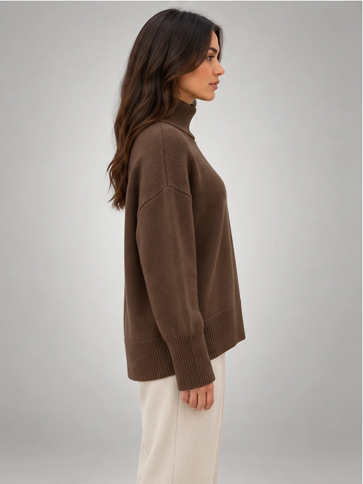 Women's Oversized Turtleneck Sweater, Relaxed Knit and Long Sleeves