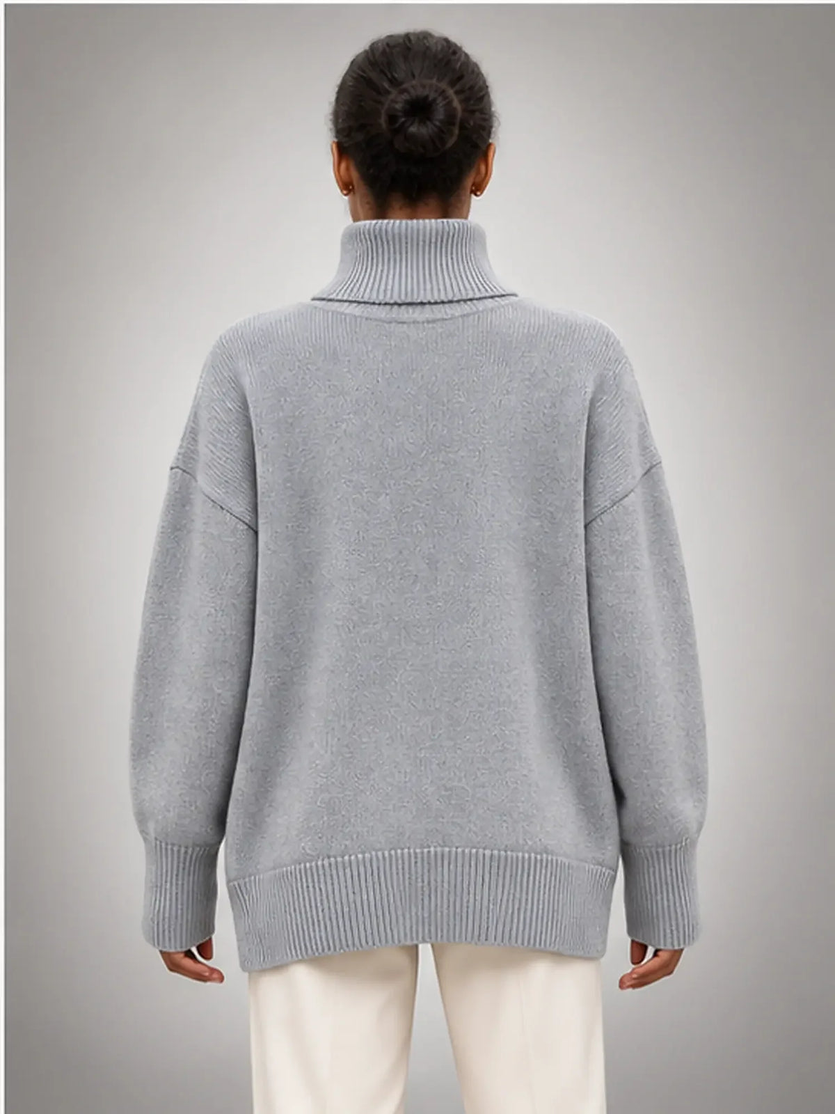 Women's Oversized Turtleneck Sweater, Relaxed Knit and Long Sleeves