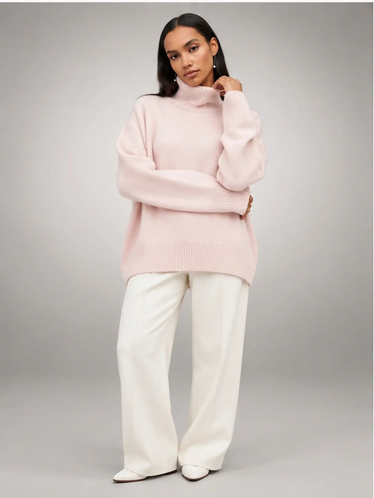 Women's Oversized Turtleneck Sweater, Relaxed Knit and Long Sleeves