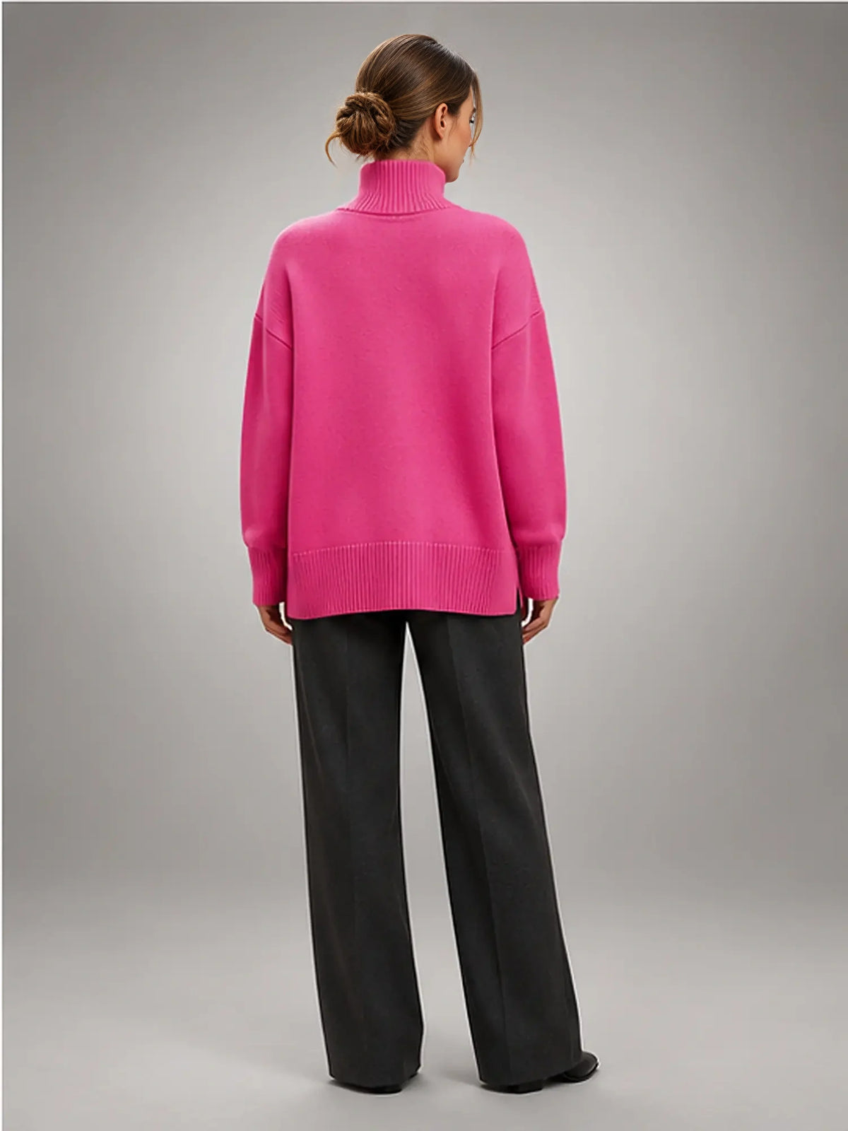 Women's Oversized Turtleneck Sweater, Relaxed Knit and Long Sleeves