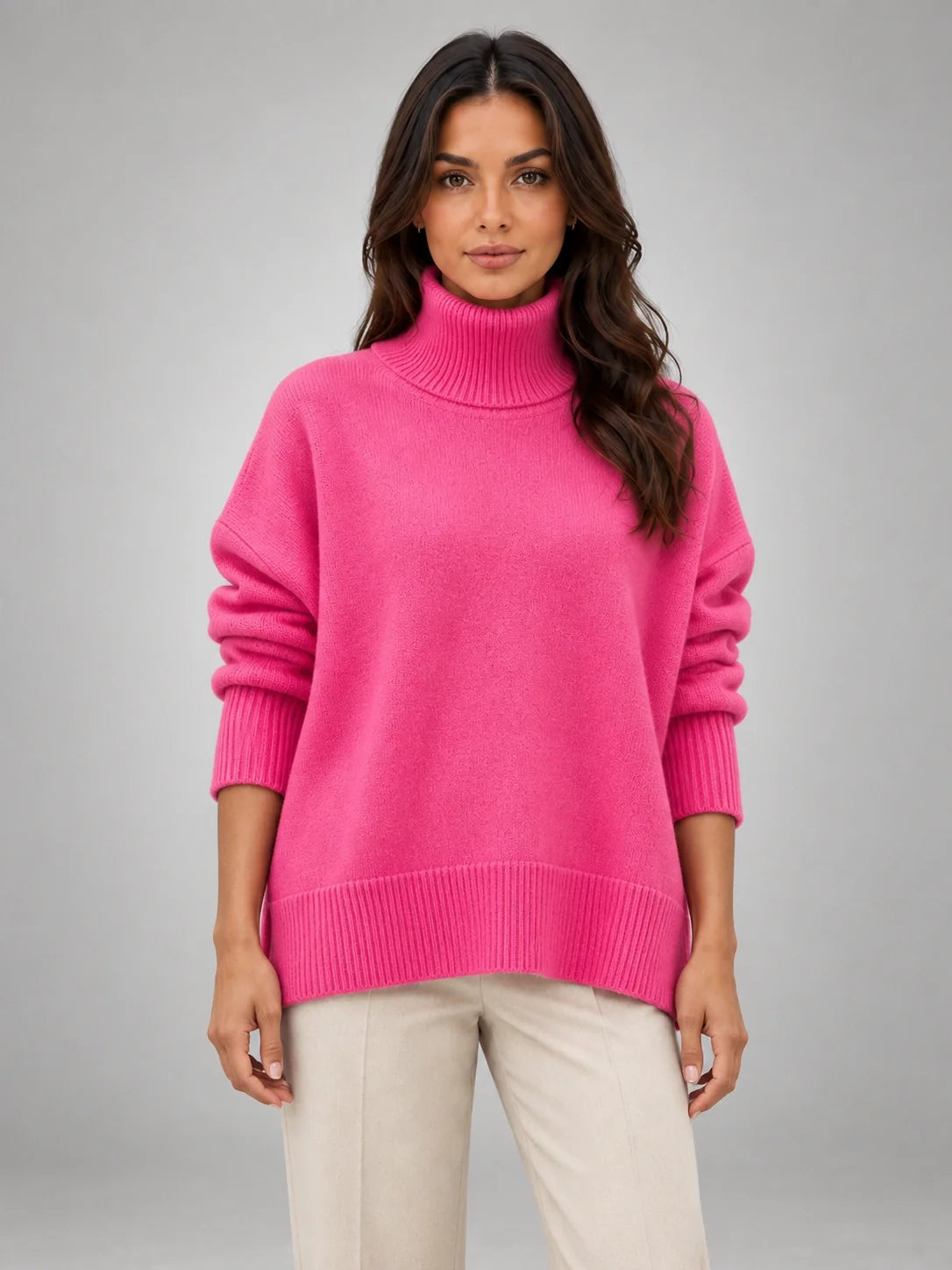 Women's Oversized Turtleneck Sweater, Relaxed Knit and Long Sleeves