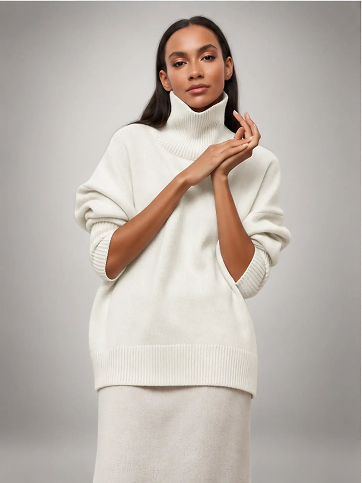 Women's Oversized Turtleneck Sweater, Relaxed Knit and Long Sleeves