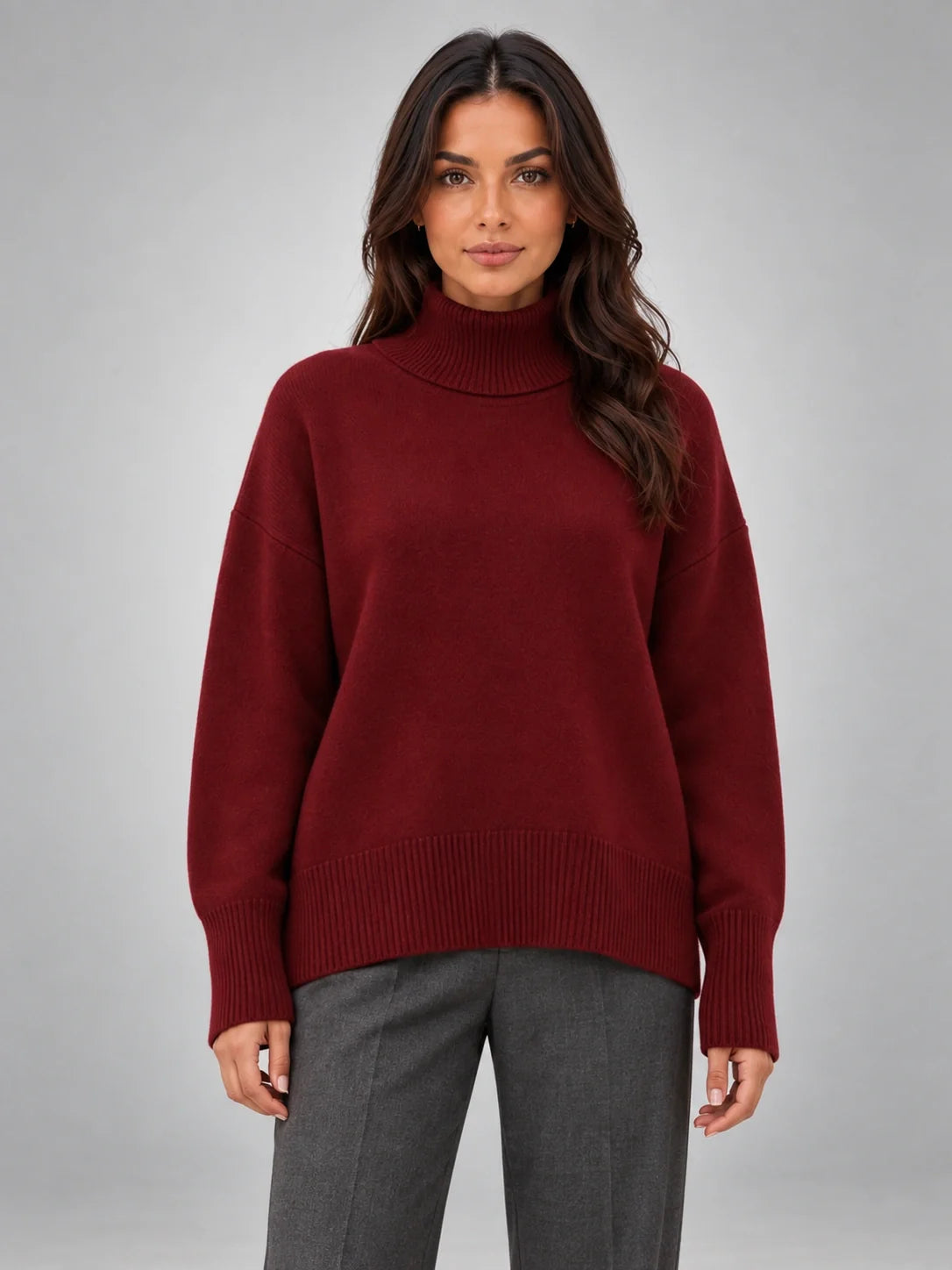 Women's Oversized Turtleneck Sweater, Relaxed Knit and Long Sleeves