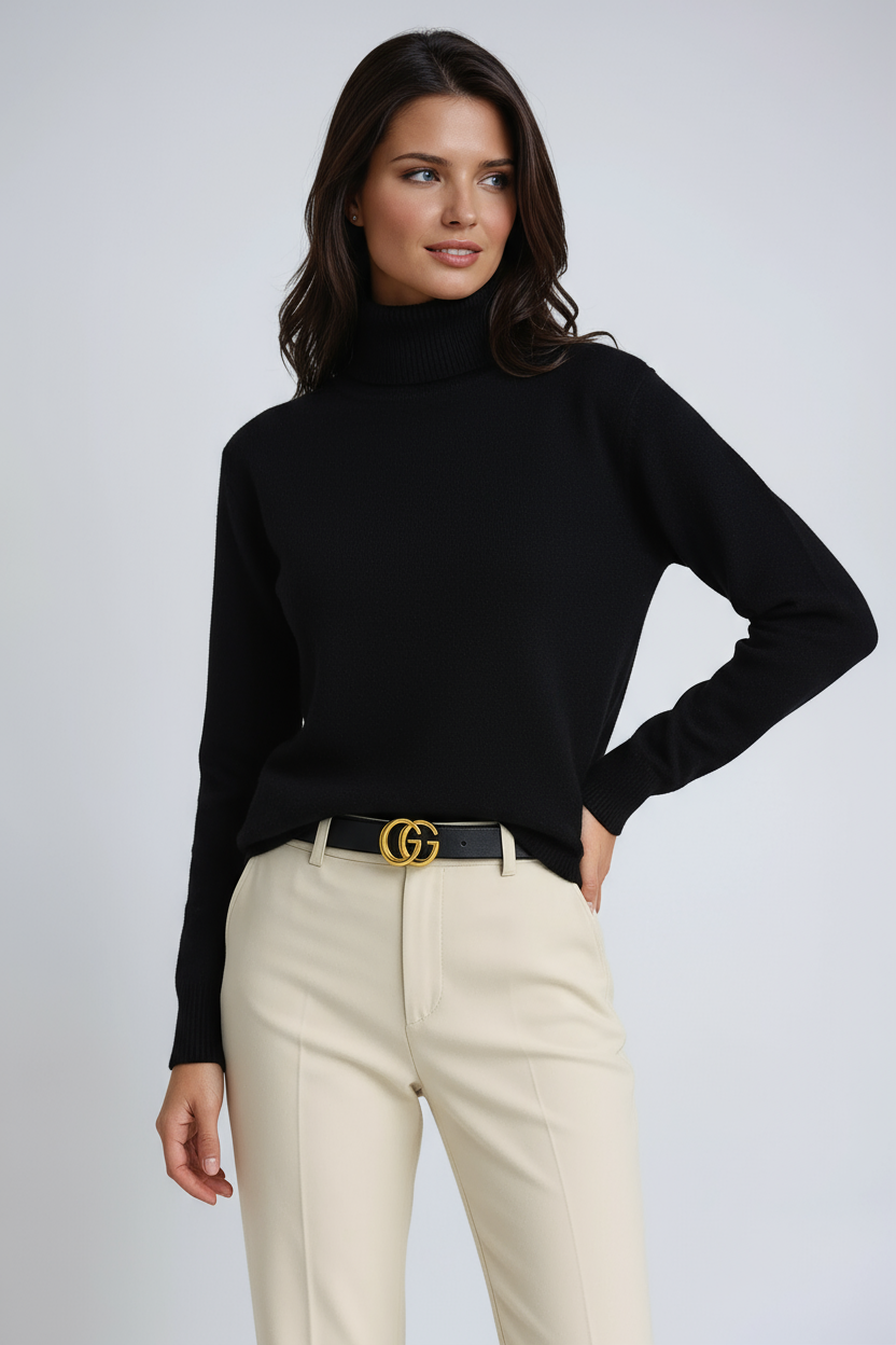 Women's Turtleneck Sweater, Regular Fit with Ribbed Collar