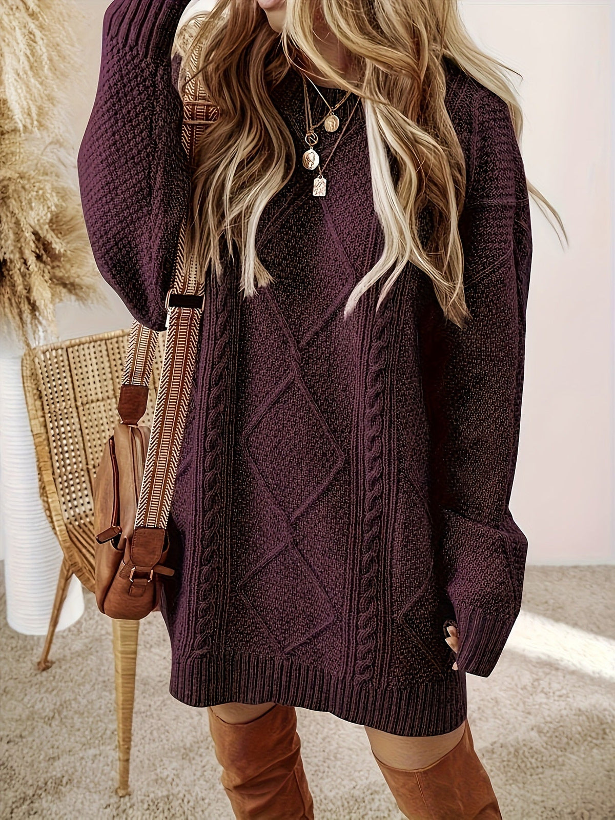 Women's Cable Knit Sweater Dress - Matilda Wood