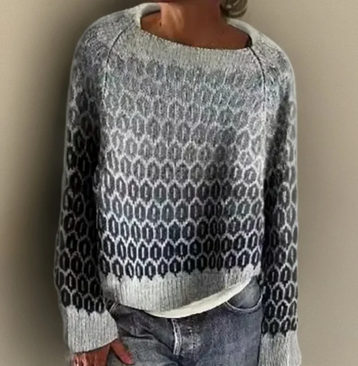 Women's relaxed fit gradient Fair Isle knit sweater in grey