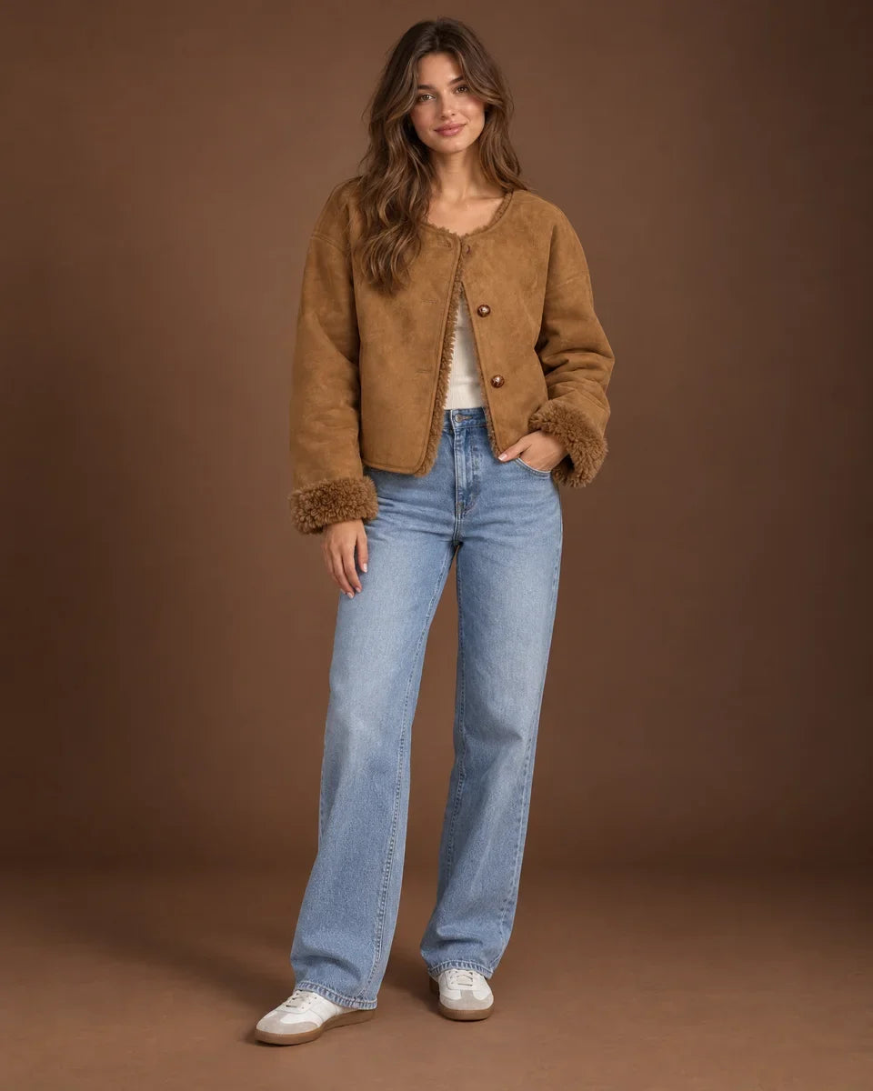 Women's Collarless Button-Front Cropped Willow Jacket