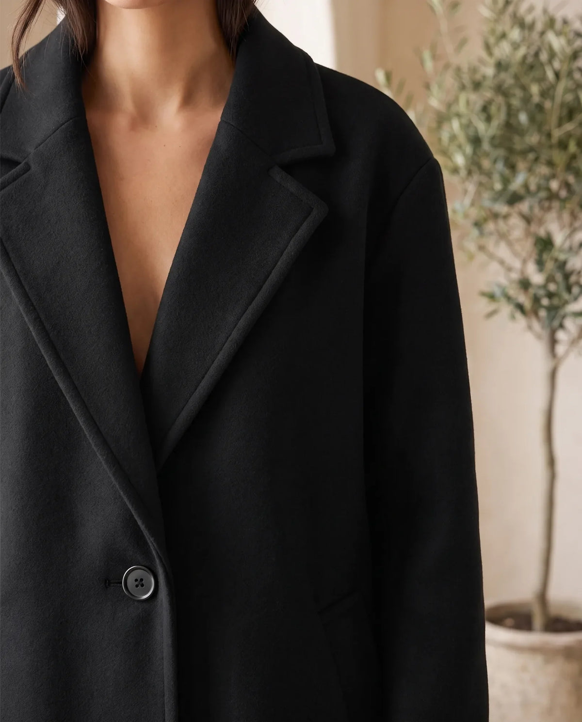 Oversized Longline Wool-Look Coat for Women with Notch Lapel