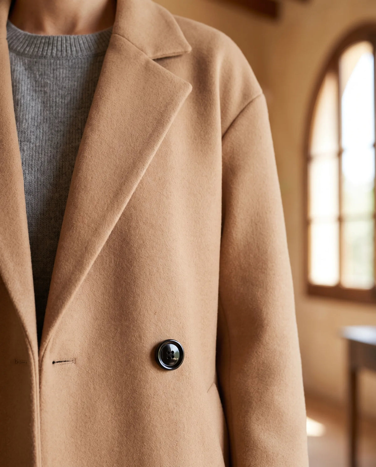 Oversized Longline Wool-Look Coat for Women with Notch Lapel