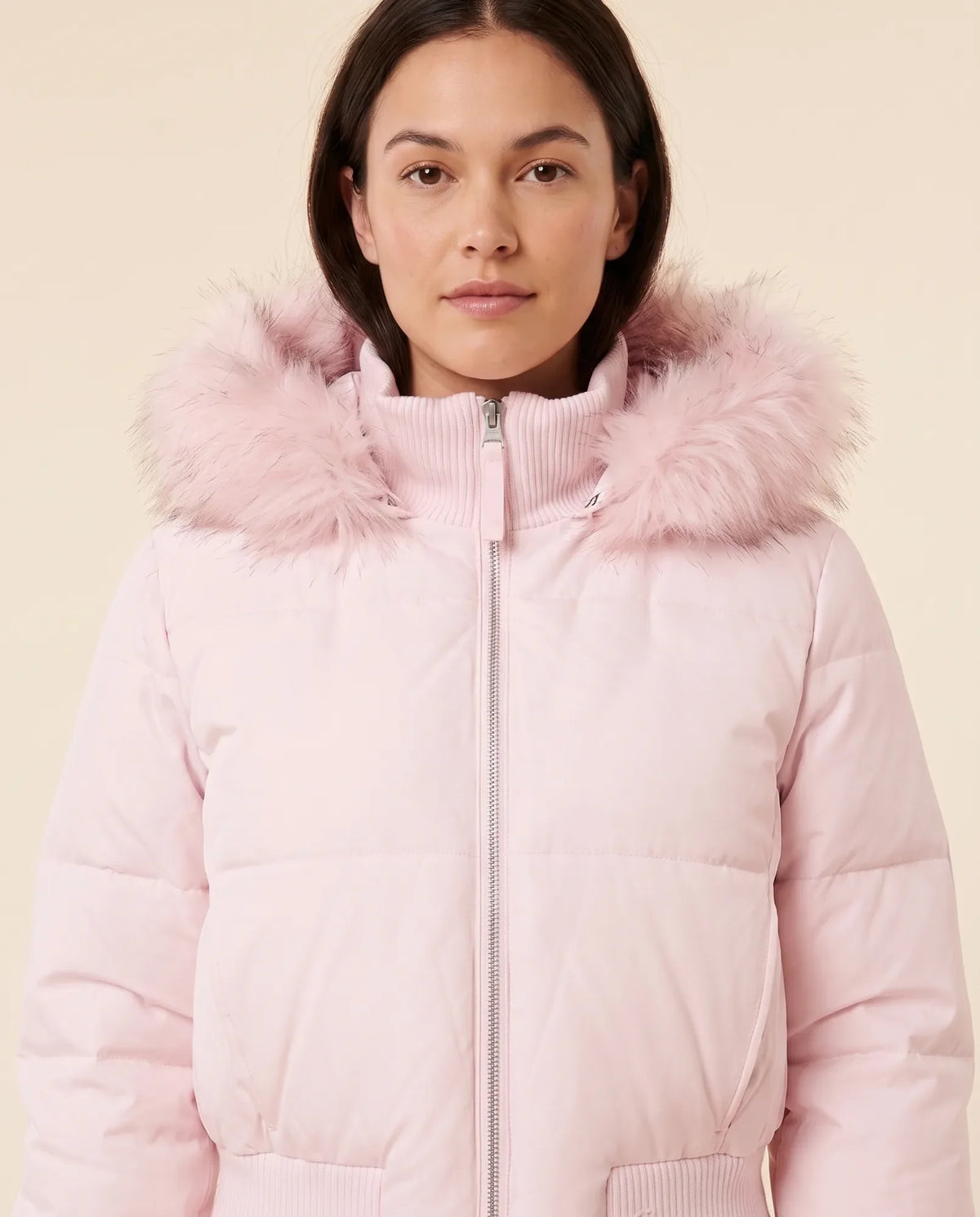 Bella Puffer Jacket for Women - Hooded Ribbed Cuff Zip-Up