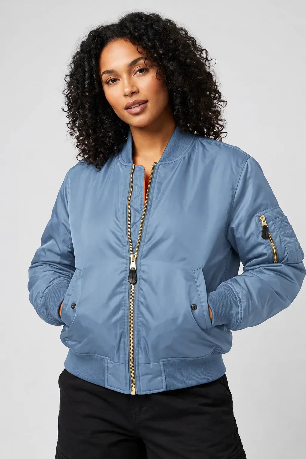 Women's MA-1 Bomber Jacket, Zip Front with Utility Pocket