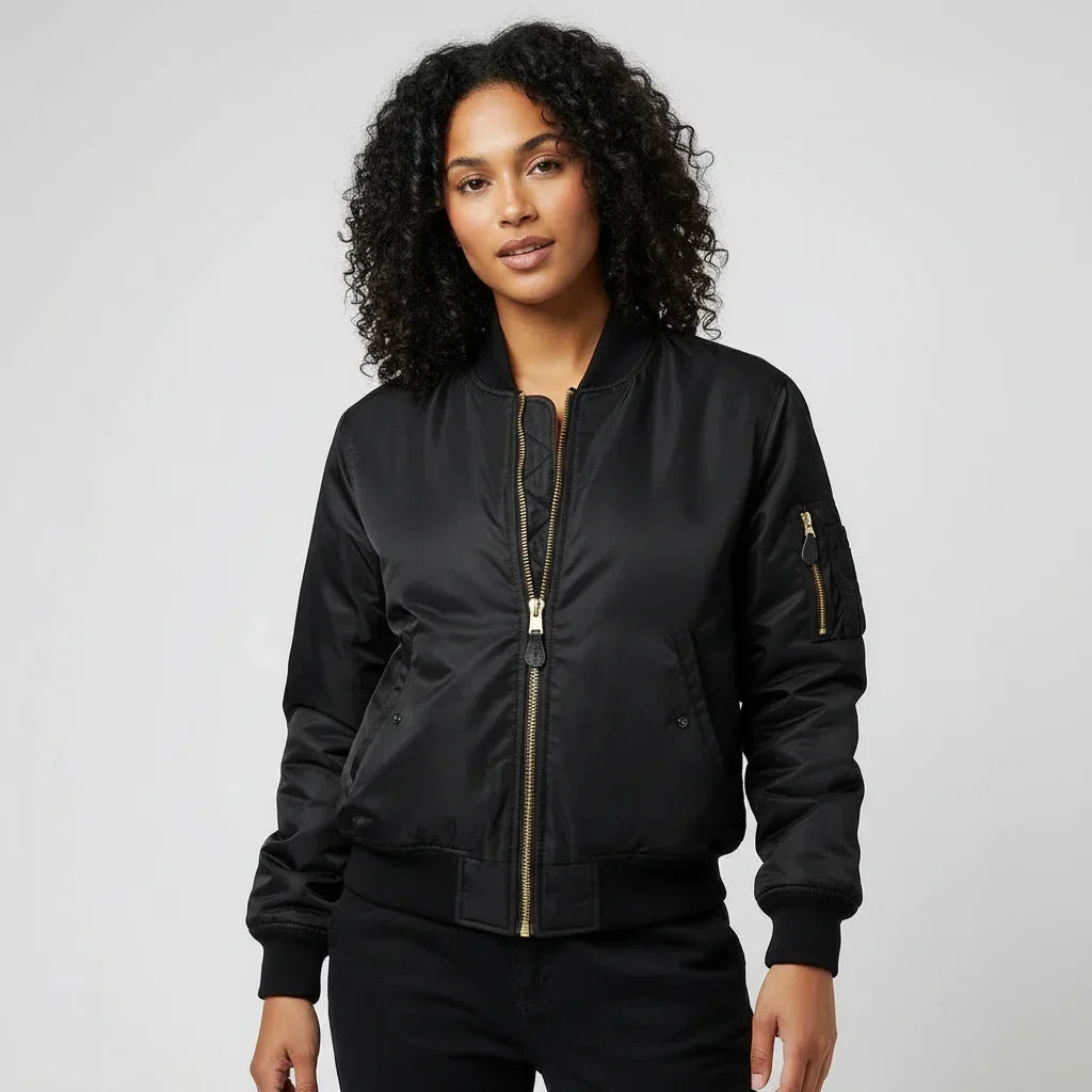 Women's MA-1 Bomber Jacket, Zip Front with Utility Pocket