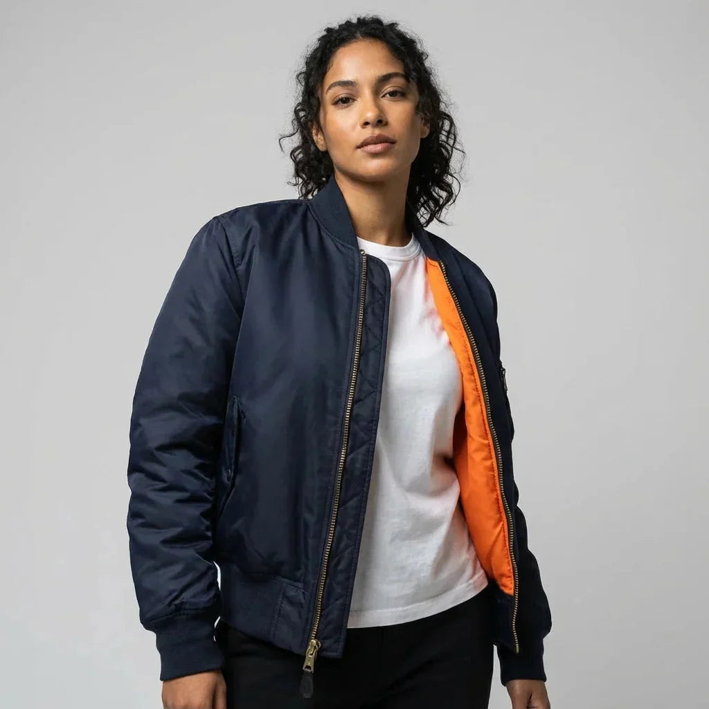 Women's MA-1 Bomber Jacket, Zip Front with Utility Pocket