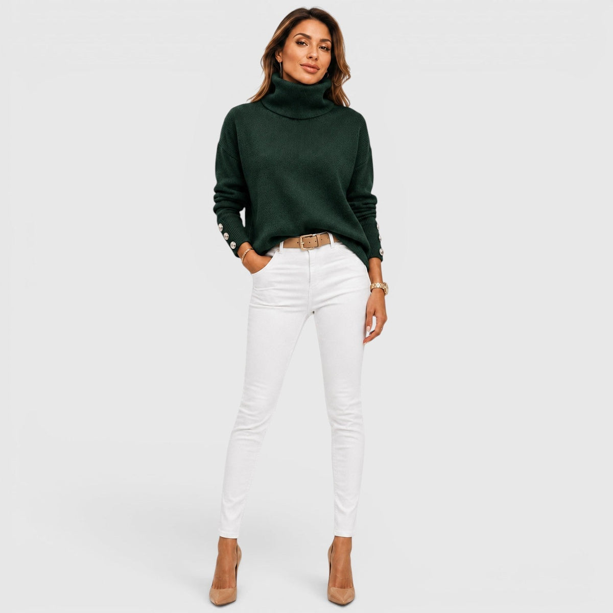 Women's Oversized Ribbed Turtleneck Sweater, Chunky Knit - Beverley