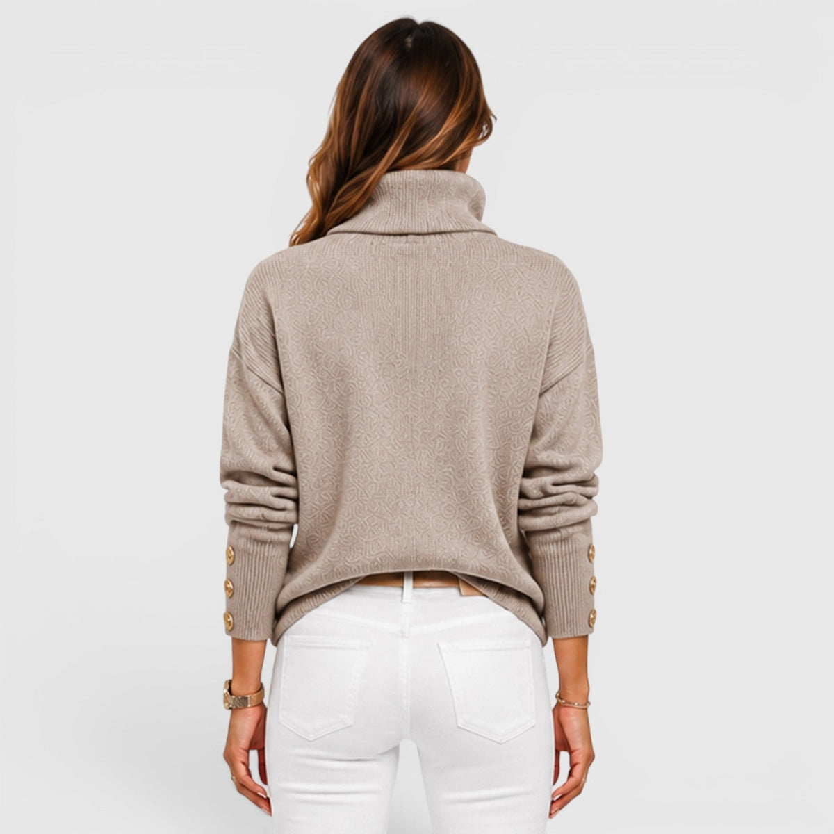 Women's Oversized Ribbed Turtleneck Sweater, Chunky Knit - Beverley