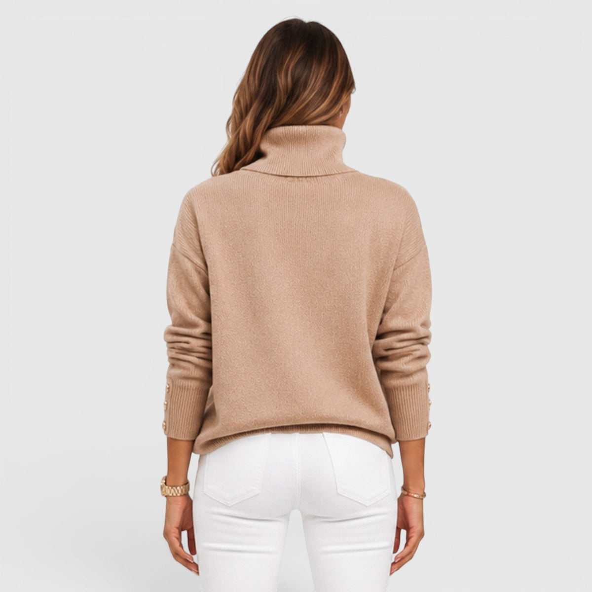 Women's Oversized Ribbed Turtleneck Sweater, Chunky Knit - Beverley