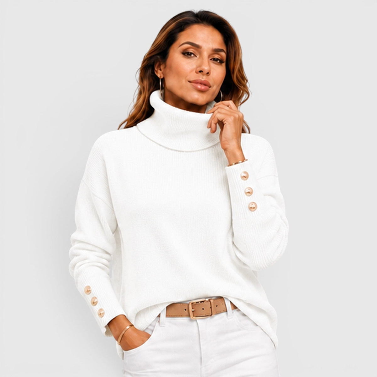 Women's Oversized Ribbed Turtleneck Sweater, Chunky Knit - Beverley
