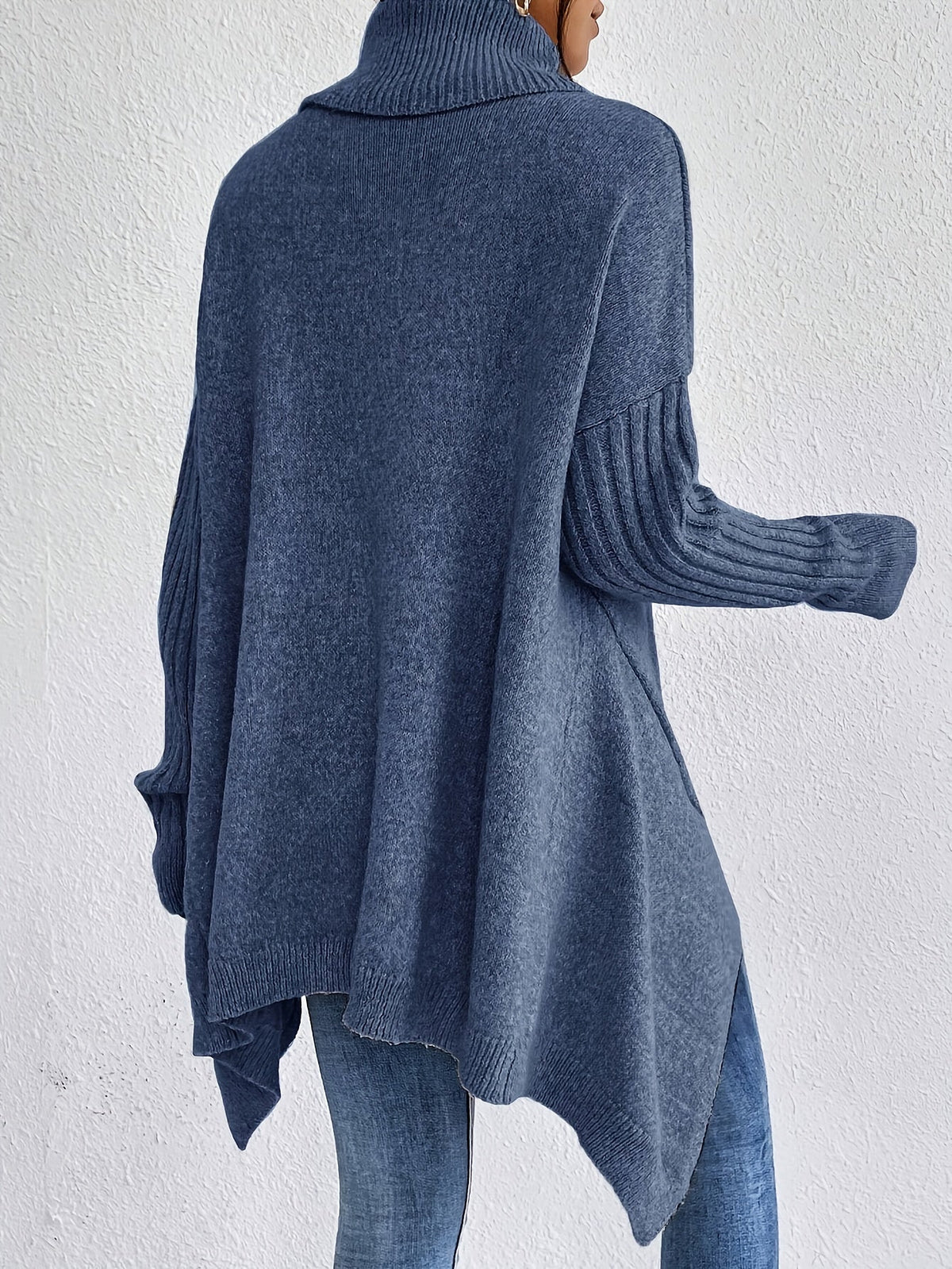 Women's High Neck Sweater, Relaxed Fit and Asymmetric Hem - Audrey