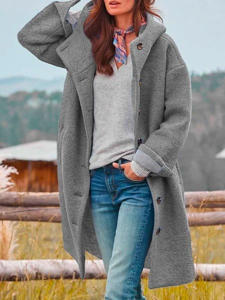 Women's Longline Wool Coat – Button-Front Winter Coat