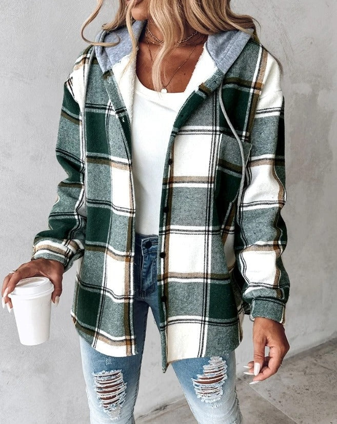 Women's Hooded Plaid Shacket, Sherpa-Lined Oversized Fit - Brittany